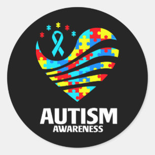 Wereld Autisme Bewustzijn Puzzel Stukken Hart Auti Ronde Sticker