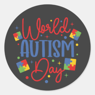 Wereld Autisme Bewustzijnsdag Kleurrijk Puzzelstuk Ronde Sticker