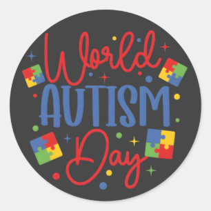 Wereld Autisme Bewustzijnsdag Kleurrijk Puzzelstuk Ronde Sticker