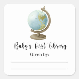Wereld - Baby Shower-boekenlegger, boeken voor bab Vierkante Sticker