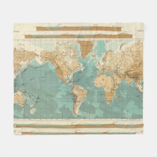 Wereld badyorografische kaart fleece deken (Voorkant (Horizontaal))