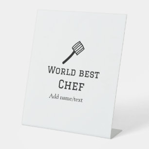 Wereld beste chef-kok naam toevoegen tekst koken b reclamebord met voetstuk