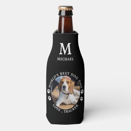 Wereld Beste hond Papa personaliseert Monogram Pet Flesjeskoeler (Fles Voorkant)