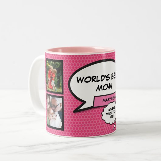 Wereld Beste mama Foto Collage Fun Girly Pink Tweekleurige Koffiemok (Voorkant links)