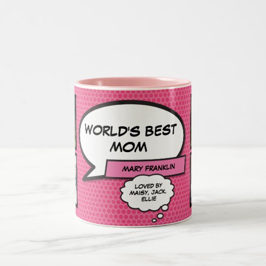 Wereld Beste mama Foto Collage Fun Girly Pink Tweekleurige Koffiemok (Center)