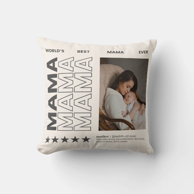 Wereld Beste Mama Typografie en Aangepaste foto Kussen (Voorkant)