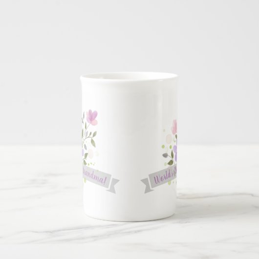 Wereld Beste Waterverf van oma Floral Bouquet Porselein Kop (Voorkant)