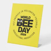 Wereld Bijendag Geel Zwart Pollinator Reclamebord Met Voetstuk (Voorkant)