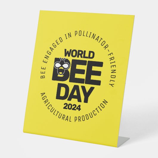 Wereld Bijendag Geel Zwart Pollinator Reclamebord Met Voetstuk (Voorkant)