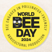 Wereld Bijendag Geel Zwart Pollinator Ronde Kartonnen Onderzetter (Voorkant)