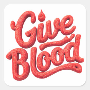 Wereld Bloeddonordag - Glossy Blood Donation Text Vierkante Sticker