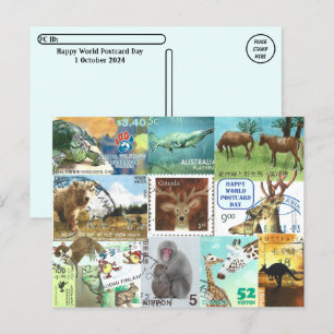 Wereld Briefkaart Dag - Dierenpostzegelcollage