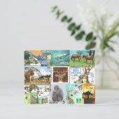 Wereld Briefkaart Dag - Dierenpostzegelcollage (Staand voorkant)
