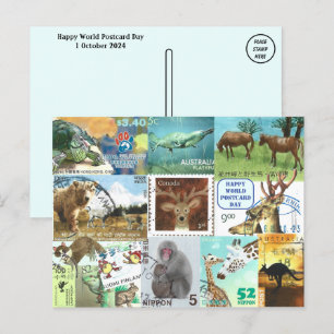 Wereld Briefkaart Dag - Dierenpostzegelcollage