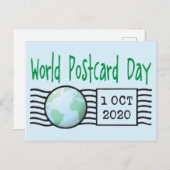Wereld Briefkaart Dag met aarde wereldbol kaart en (Voorkant / Achterkant)