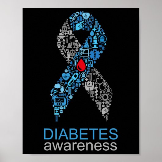 Wereld Diabetes Dag Diabetes Awareness Ribbon Poster (Voorkant)