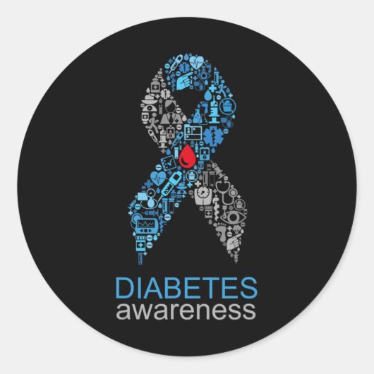 Wereld Diabetes Dag Diabetes Awareness Ribbon Ronde Sticker (Voorkant)