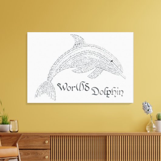 Wereld Dolfijn Canvas Print - met titel (Insitu (Woonkamer))