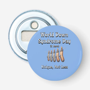 Wereld Down Syndroom Dag. Uniek, niet minder Button Flesopener