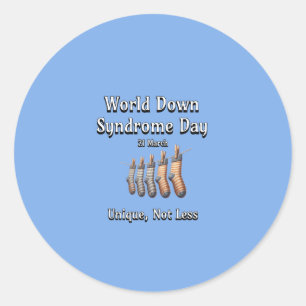 Wereld Down Syndroom Dag. Uniek, niet minder Ronde Sticker