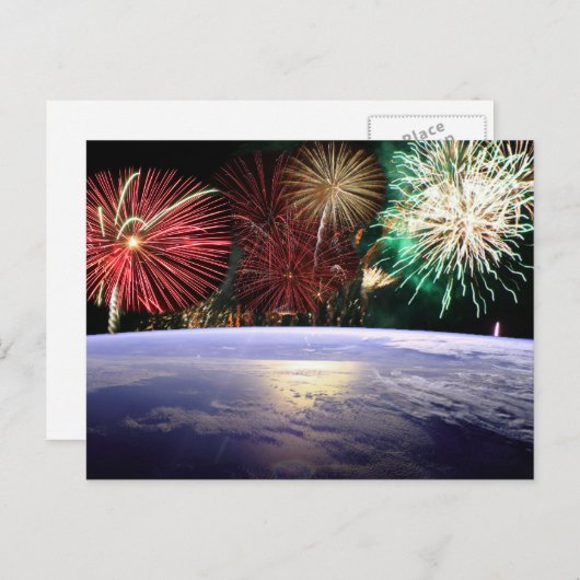 Wereld en vuurwerk, Uitzicht van de aarde, ZSSG Briefkaart (Voorkant / Achterkant)