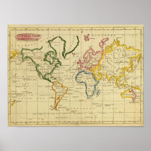 Wereld gegraveerde kaart poster (Voorkant)