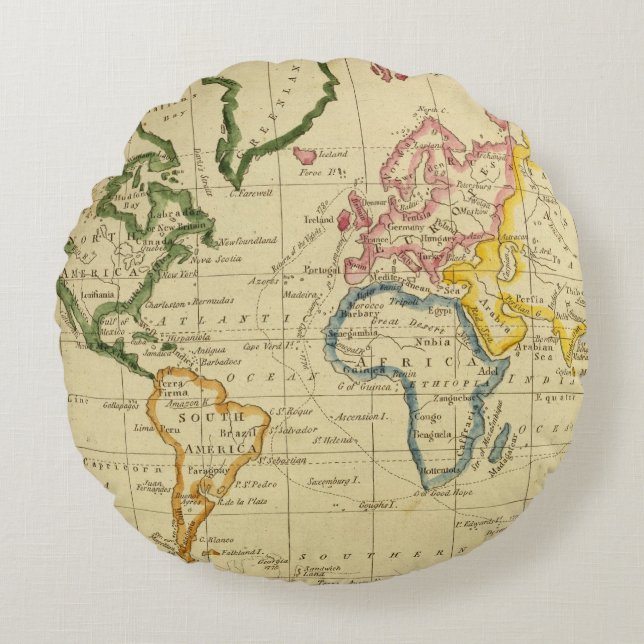 Wereld gegraveerde kaart rond kussen (Voorkant)