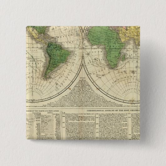 Wereld getoond als twee halfronden vierkante button 5,1 cm (Voorkant)