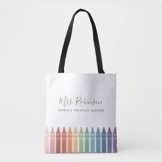 Wereld grootste leraar regenboogkrayon tote bag (Voorkant)