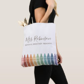 Wereld grootste leraar regenboogkrayon tote bag (Dichtbij)