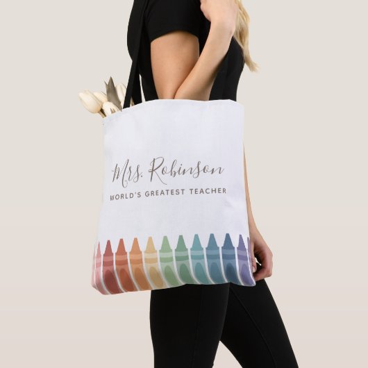 Wereld grootste leraar regenboogkrayon tote bag (Dichtbij)