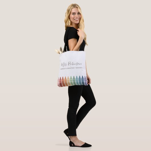 Wereld grootste leraar regenboogkrayon tote bag (Op model)