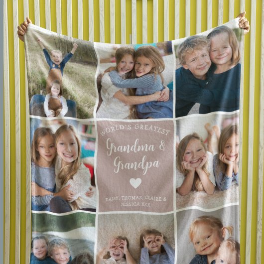 Wereld grootste oma opa foto collage roze fleece deken