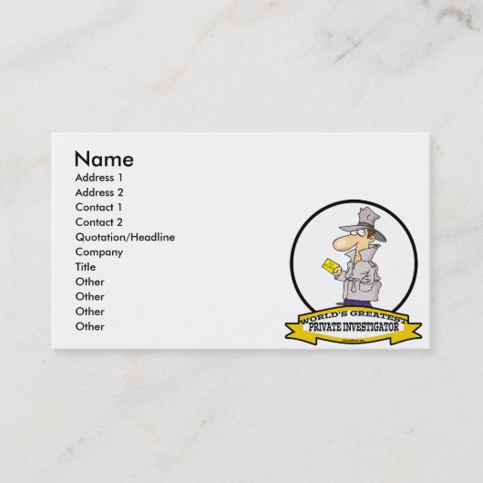 WERELD GROOTSTE PARTICULIERE INVESTIGER MANNEN CAR VISITEKAARTJE (Voorkant)