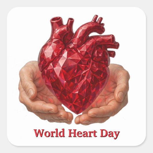 Wereld Hart Dag Vierkante Sticker (Voorkant)