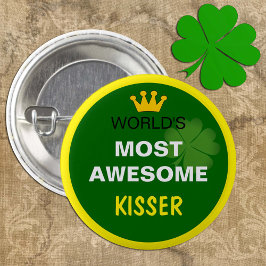 Wereld het meest Geweldige - KiSSER, Shamrock/St.  Ronde Button 3,2 Cm