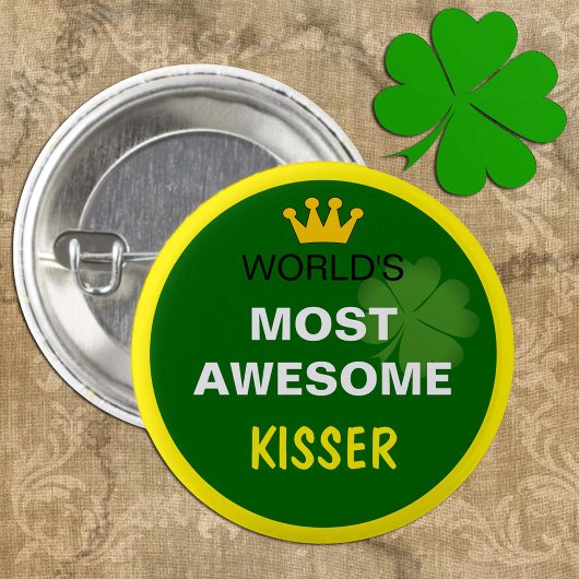 Wereld het meest Geweldige - KiSSER, Shamrock/St. Ronde Button 3,2 Cm