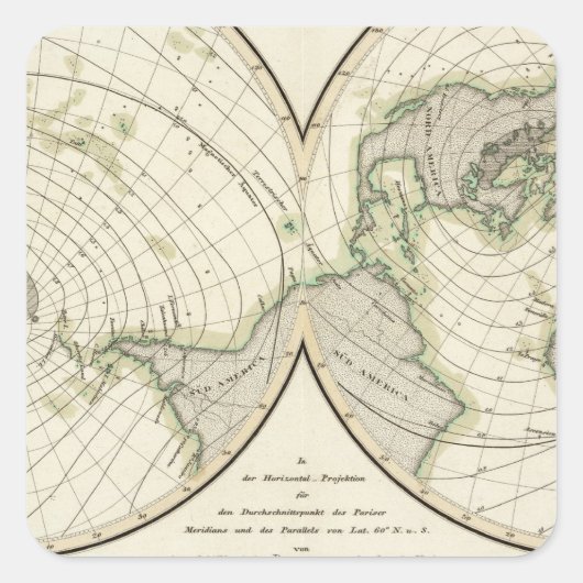 Wereld-isodynamische lijnen vierkante sticker (Voorkant)