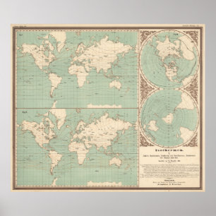  Wereld Isothermkaart (1850) Poster
