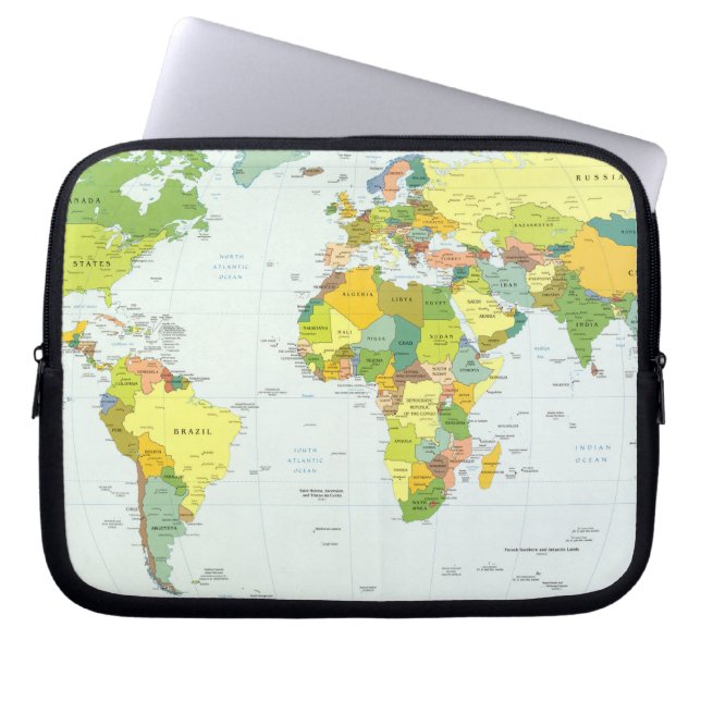 wereld+kaart+wereldbol+land+atlas laptop sleeve (Voorkant)