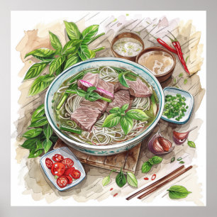 Wereld keuken Vietnam Pho Dish Art Poster