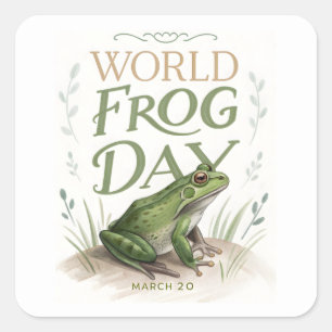Wereld Kikkers Dag Watercolor Natuur Kunst Vierkante Sticker