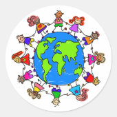Wereld Kinder Ronde Sticker (Voorkant)