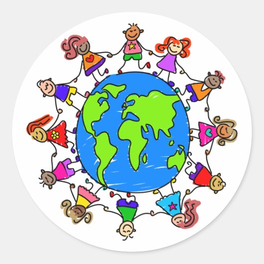 Wereld Kinder Ronde Sticker (Voorkant)