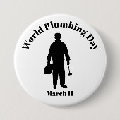 Wereld-leidingdag-Button - Silhouette Plumber Ronde Button 7,6 Cm (Voorkant)
