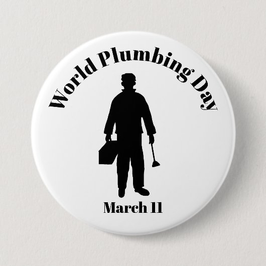 Wereld-leidingdag-Button - Silhouette Plumber Ronde Button 7,6 Cm (Voorkant)