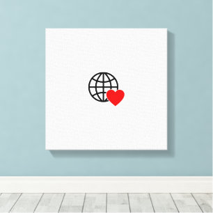 Wereld Liefde Bol Icon   Hart Aarde Zomer Design Canvas Afdruk