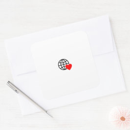 Wereld Liefde Bol Icon | Hart Aarde Zomer Design Vierkante Sticker