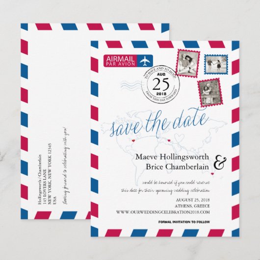 Wereld Locaties NY GRIEKENLAND AU Airmail Bewaar d Aankondigingskaart (Voorkant / Achterkant)