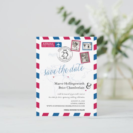 Wereld Locaties NY GRIEKENLAND AU Airmail Bewaar d Aankondigingskaart (Staand voorkant)